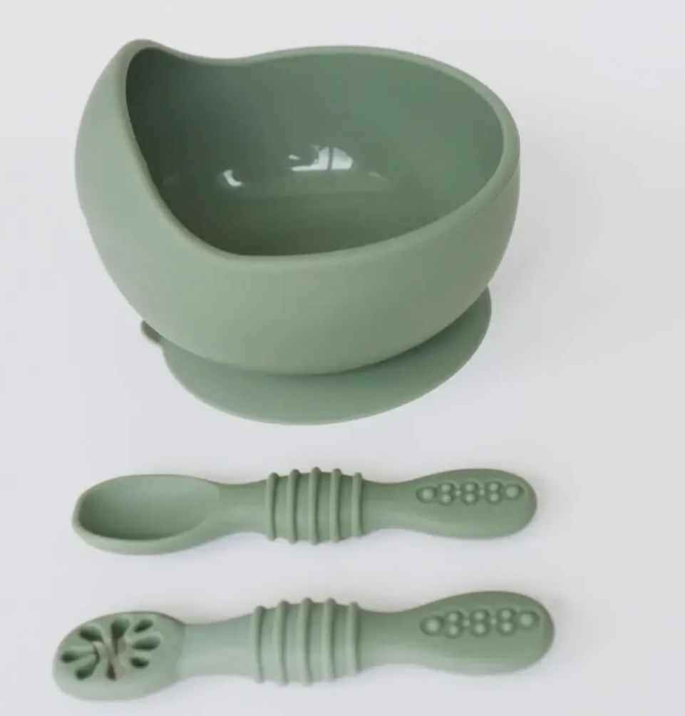 Bowl &amp; Training Spoons Set, Colour: Sage