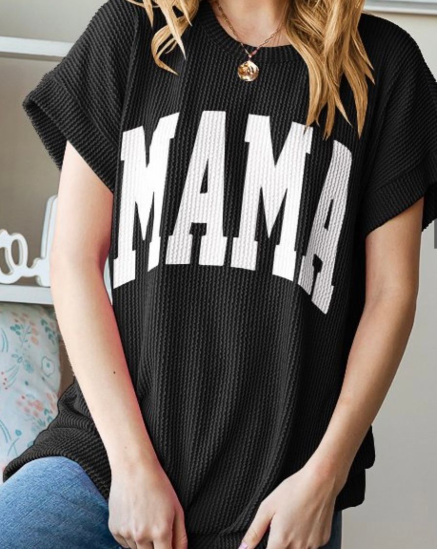 Ribbed MAMA Top, Colour: Black, Size: SM