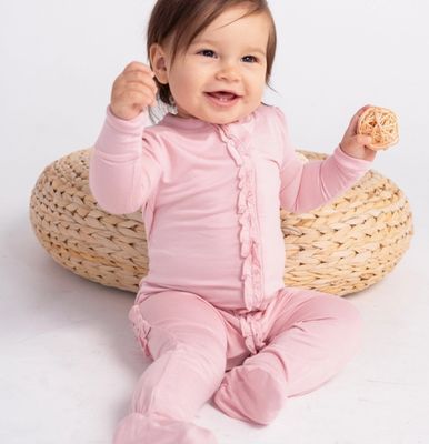 Coral Blush Ruffle Footie