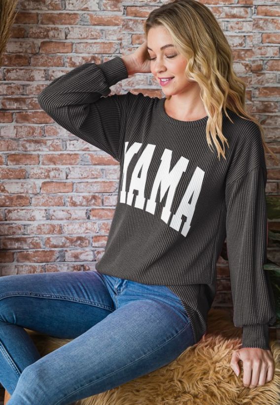Mama Ribbed Top, Colour: Charcoal, Size: SM