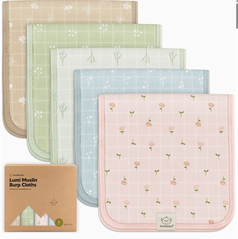 5pk Lumi Muslin Burp Cloths, Colour: Bloom
