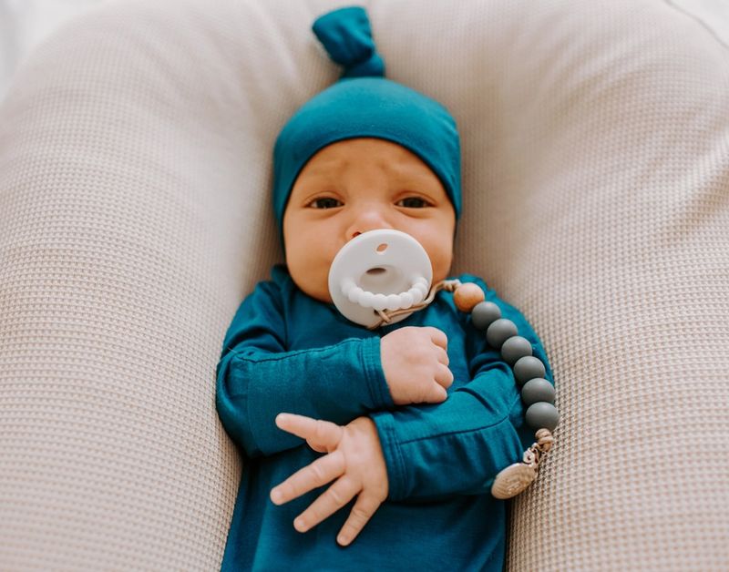 Blue Knotted Baby Gown With Hat