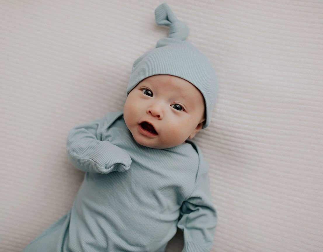 Blue Bird Knotted Baby Gown With Hat
