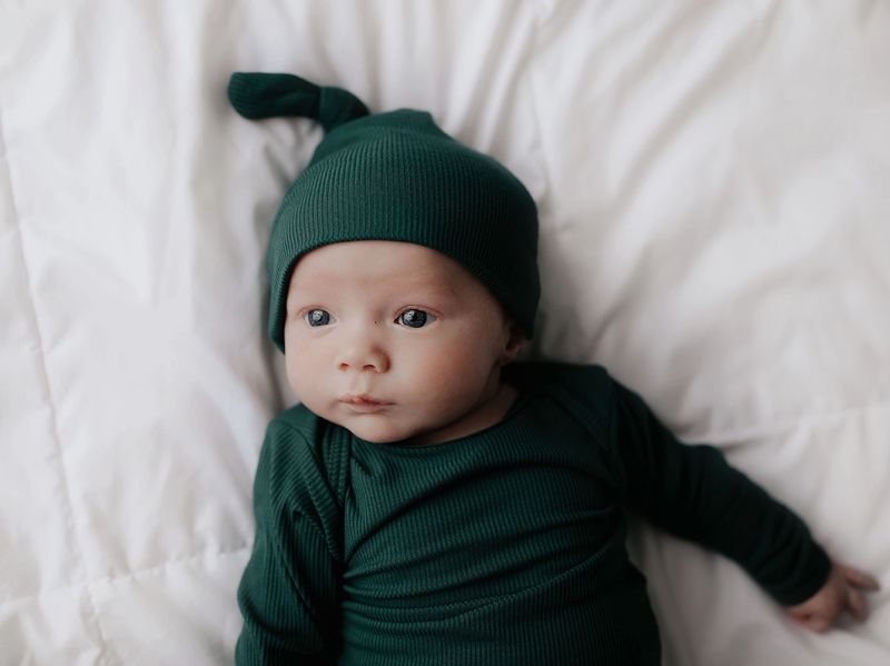 Forest Green Ribbed Knotted Baby Gown With Hat