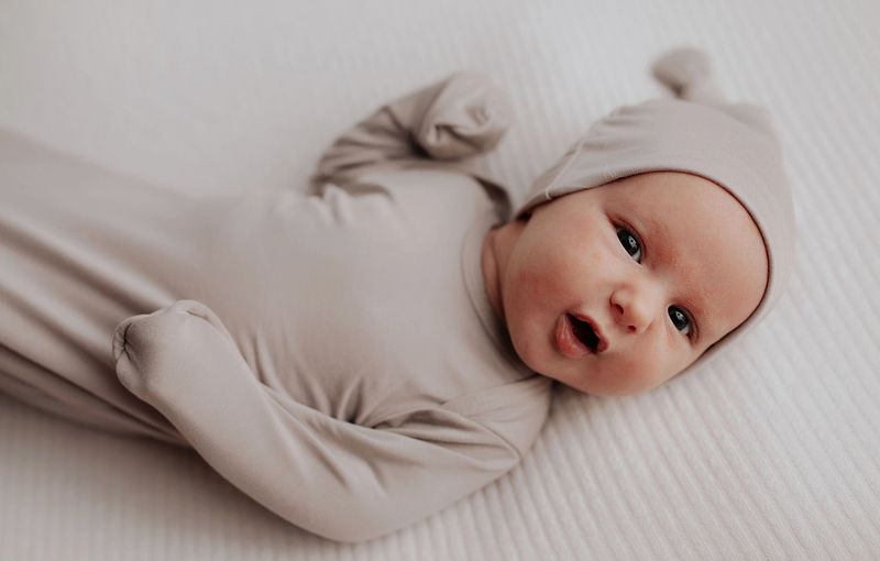 Harbor Mist Knotted Baby Gown With Hat