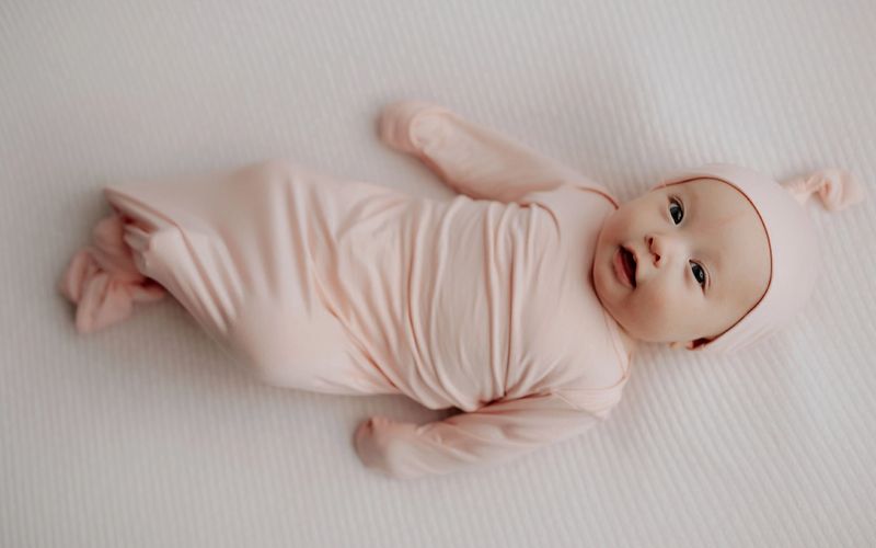 Pink Knotted Baby Gown With Hat