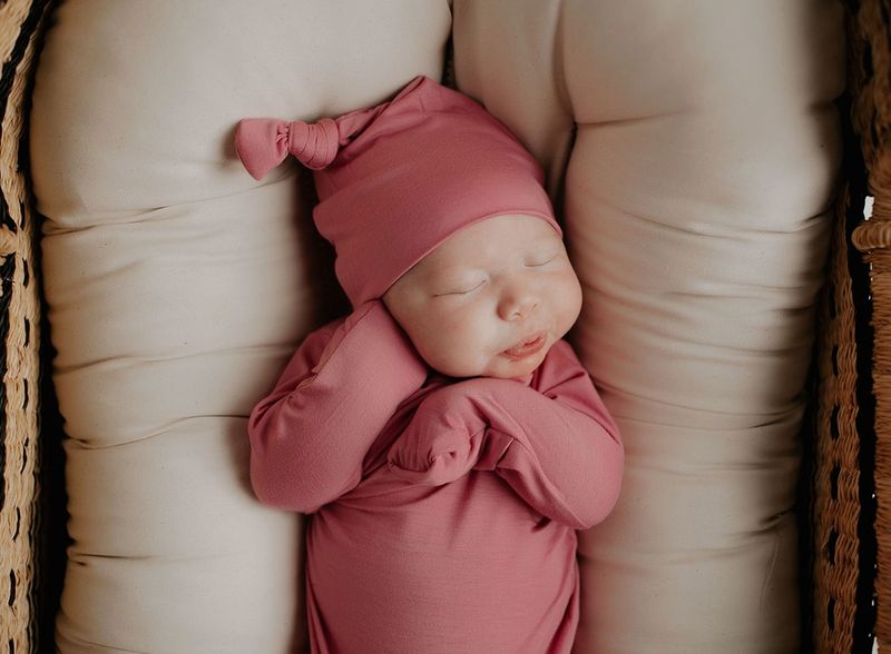 Rose Knotted Baby Gown With Hat