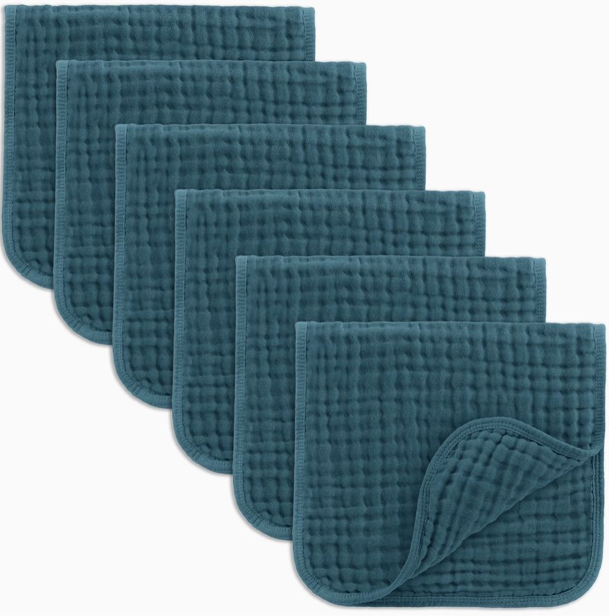 Baby Burp Cloths - 100% Muslin Cotton 6 pack, Colour: Neptune