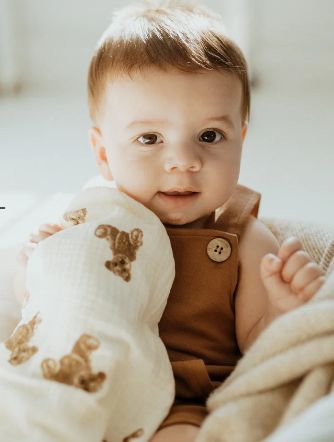 Organic Cotton Muslin Swaddle – Teddy Bear
