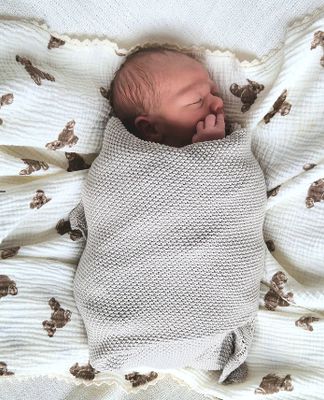 Organic Cotton Muslin Swaddle – Teddy Bear