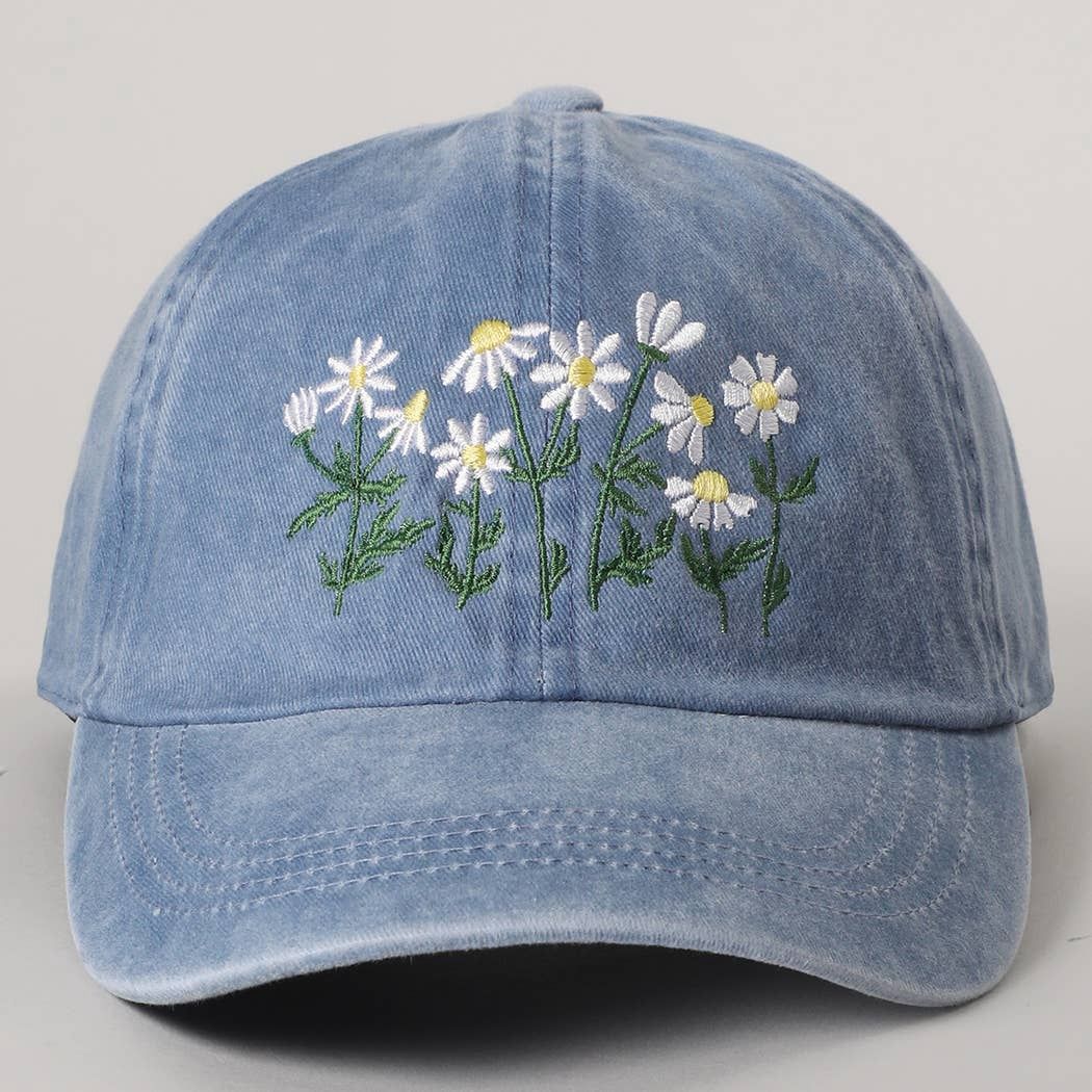 Daisy Bloom Cotton Cap: DENIM