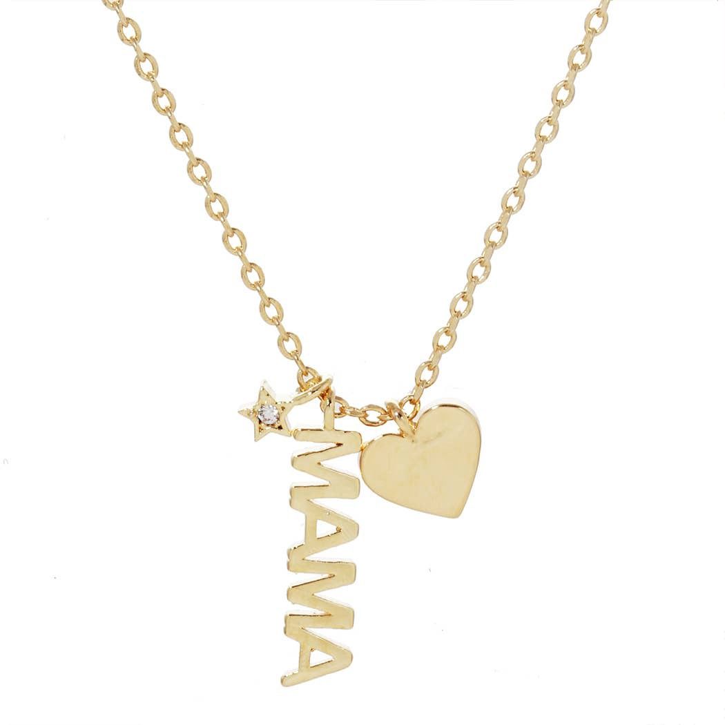 Mama Necklace with Heart Charm Gold