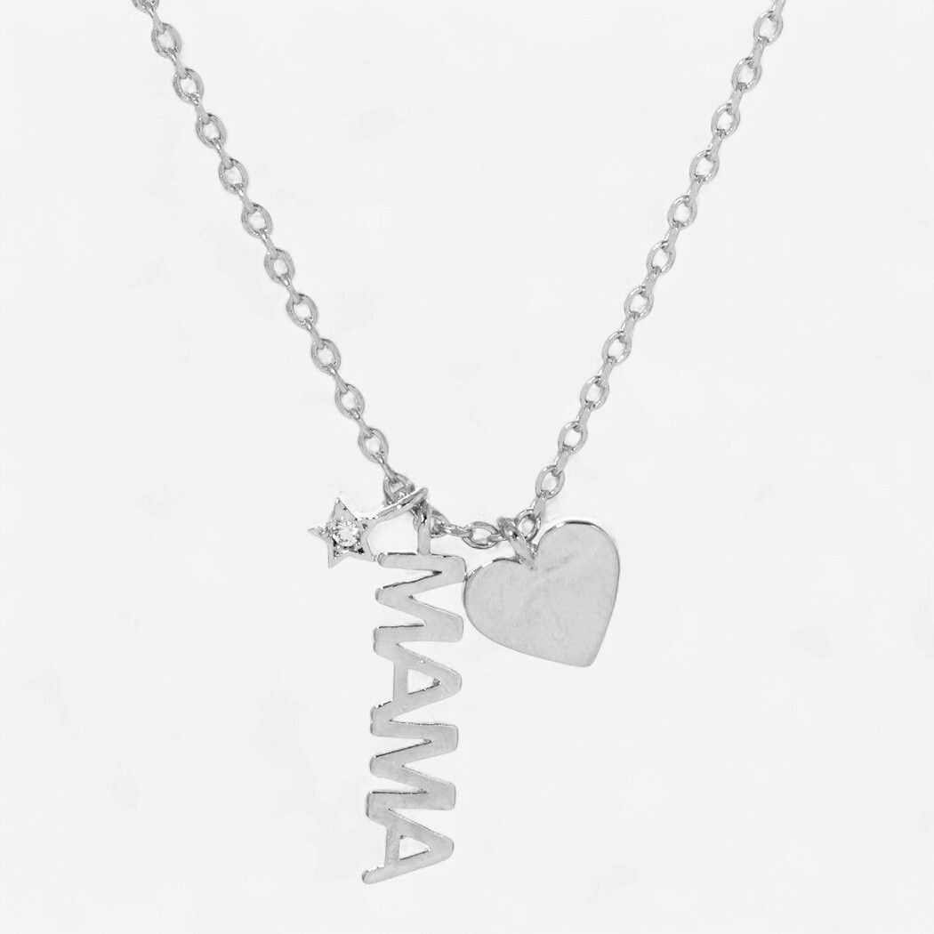 Mama Necklace with Heart Charm Silver