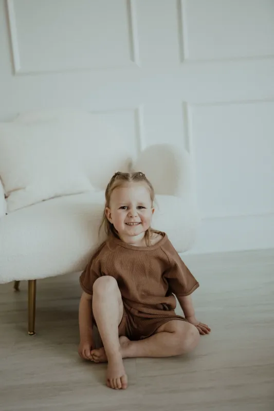 Brown Waffle Short Set 2T & 3T left Brown Waffle Short Set 2T & 3T left