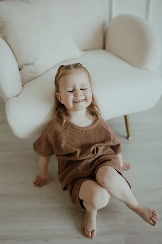 Brown Waffle Short Set 2T & 3T left