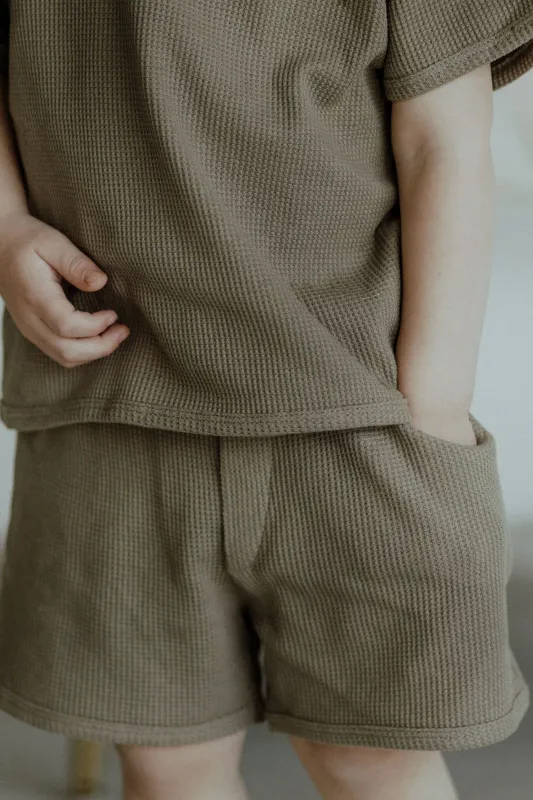Olive Waffle Short Set 2T left