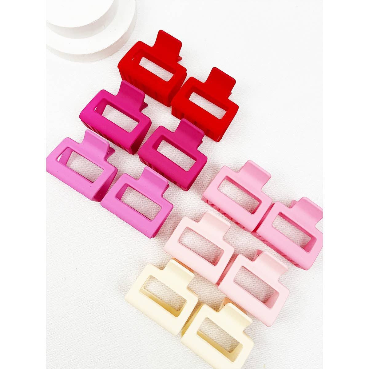 Pink Tone Matte Color Rectangle Medium Hair Clip