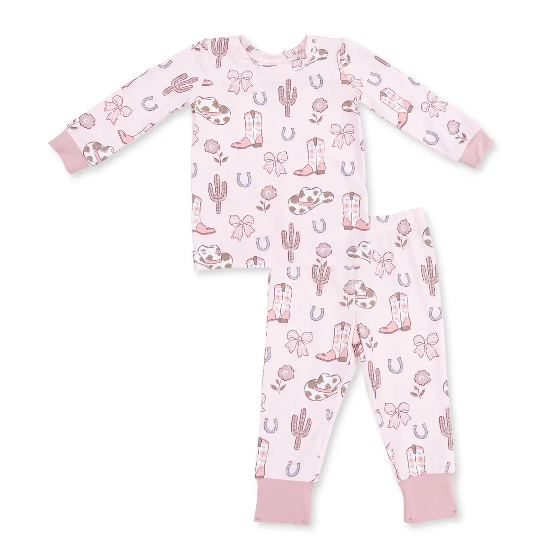 Cowgirl Boots and Bows - Long Sleeve Loungewear Set, Size: 2T
