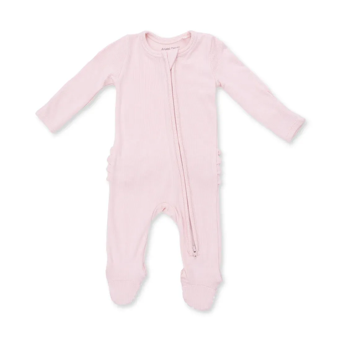Solid Veiled Pink Rib - 2 Way Ruffle Back Zipper Footie, Size: NB