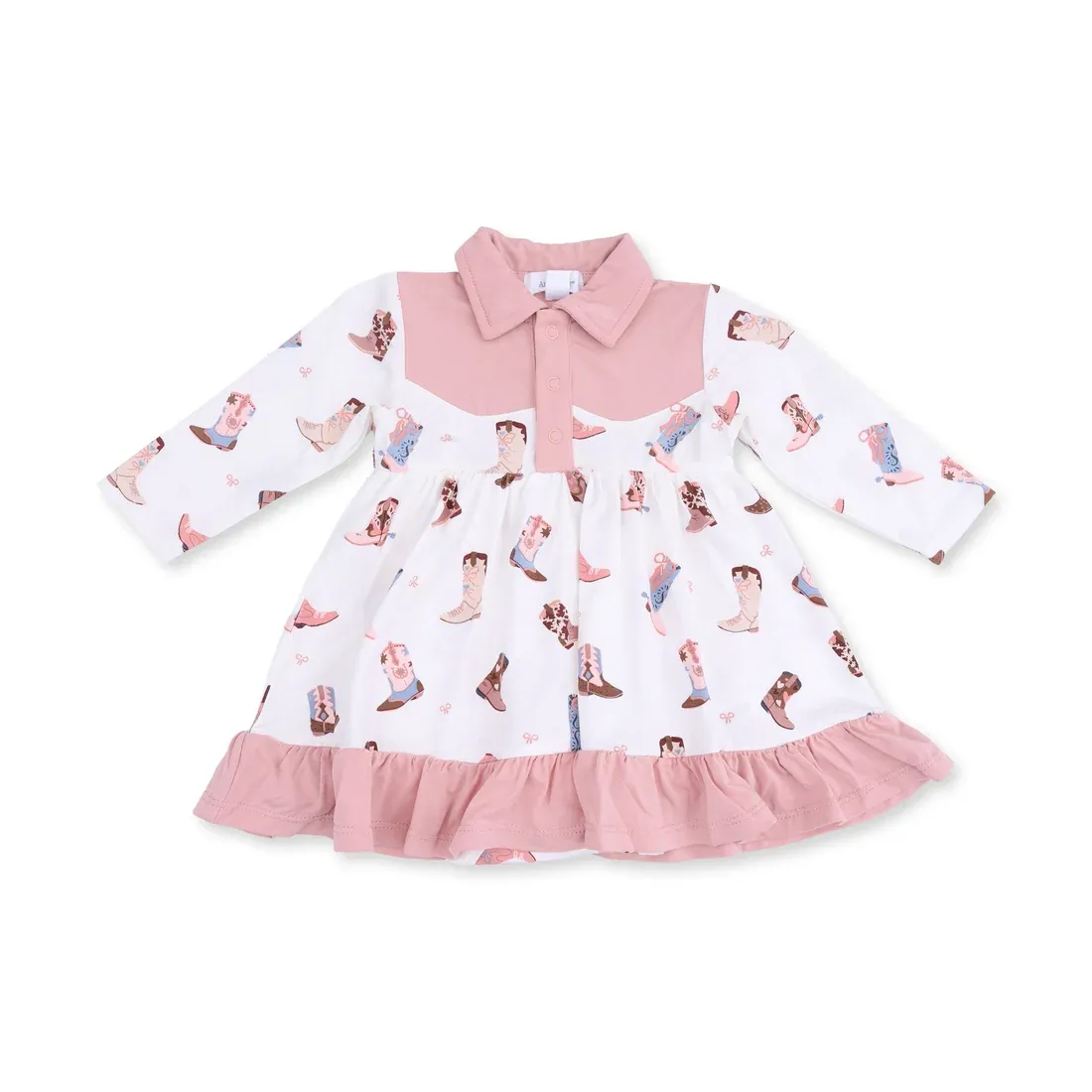 Buckarette Boots - Long Sleeve Cowboy Bodysuit Dress, Size: 0/3M