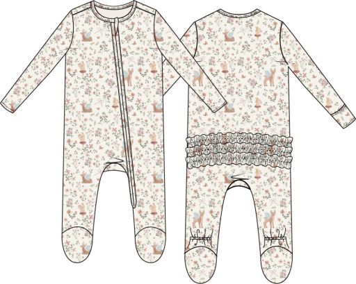 Enchanted Woodland - 2 Way Ruffle Back Zipper Footie, Size: NB