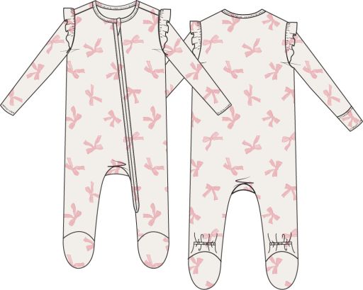 Pretty Bows - 2 Way Ruffle Sleeve Zipper Footie, Size: NB