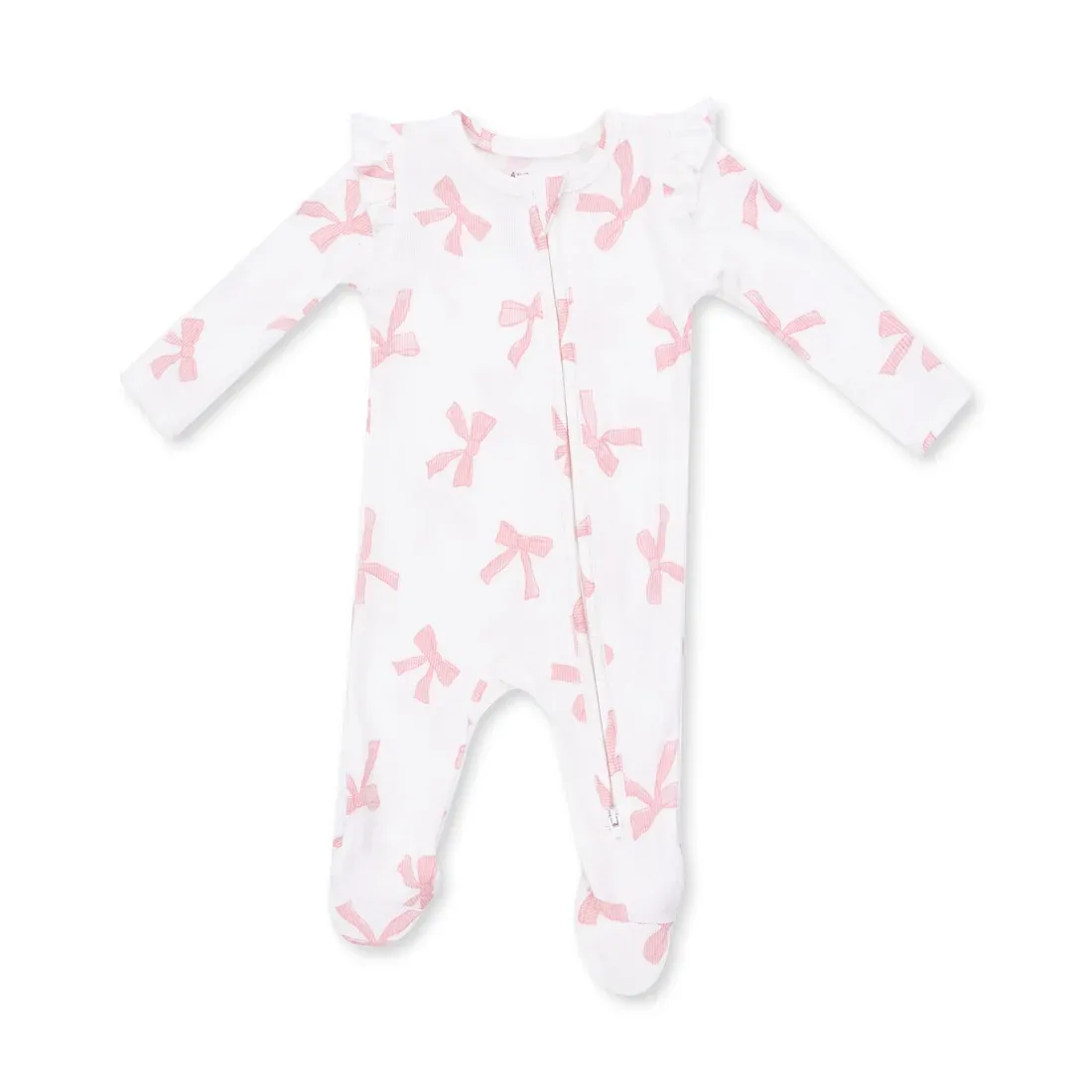 Pretty Bows - 2 Way Ruffle Sleeve Zipper Footie, Size: NB