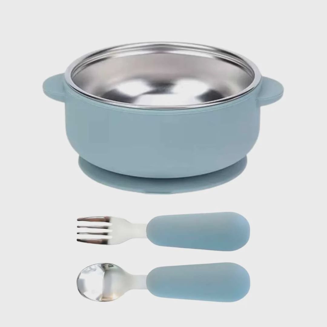 Stainless Steel Bowl &amp; Utensil Set, Colour: Dusty Teal