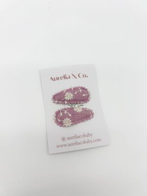 Mini Floral Baby Fabric Hair Barrettes: Purple