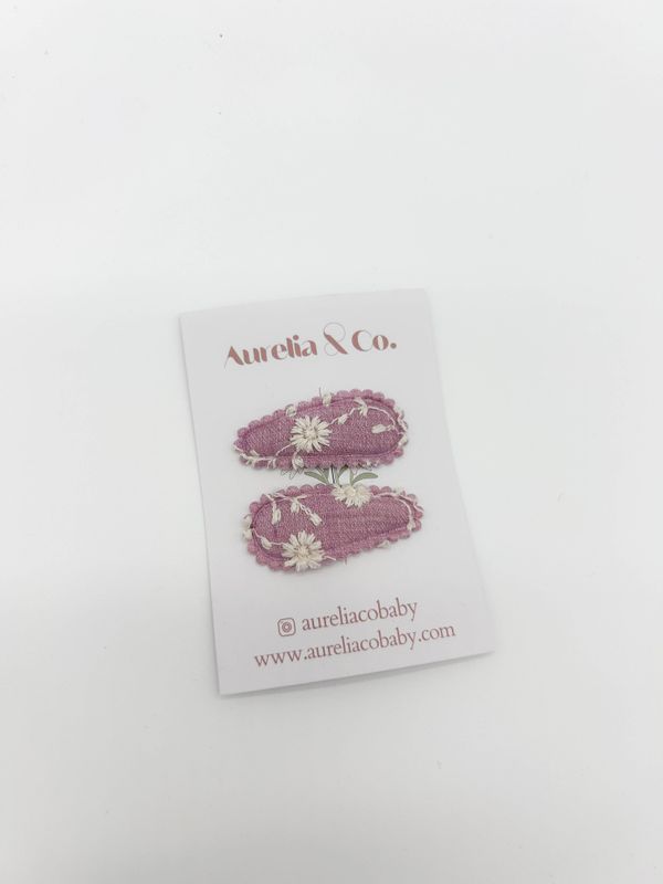 Mini Floral Baby Fabric Hair Barrettes: Purple