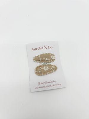 Mini Floral Baby Fabric Hair Barrettes: Beige