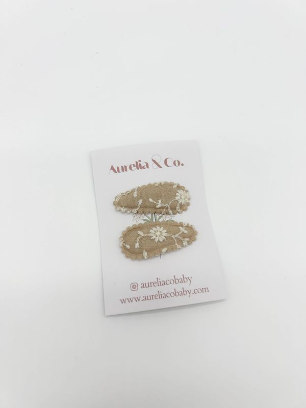 Mini Floral Baby Fabric Hair Barrettes: Beige
