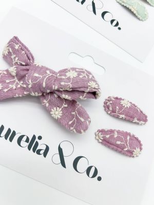 Mini Barrettes &amp; Bow Matching Set for Toddlers: Purple