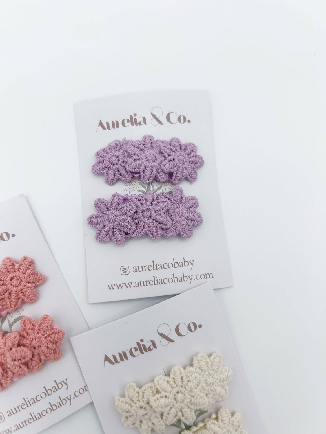 Mini Baby Fabric Hair Barrettes Flower Trio: Purple