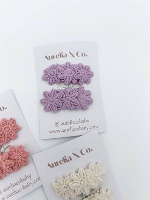 Mini Baby Fabric Hair Barrettes Flower Trio: Purple