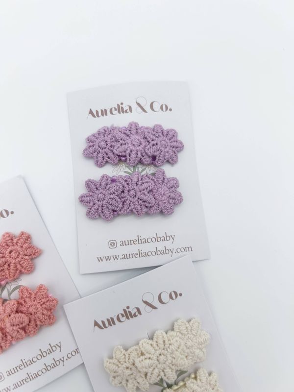Mini Baby Fabric Hair Barrettes Flower Trio: Purple