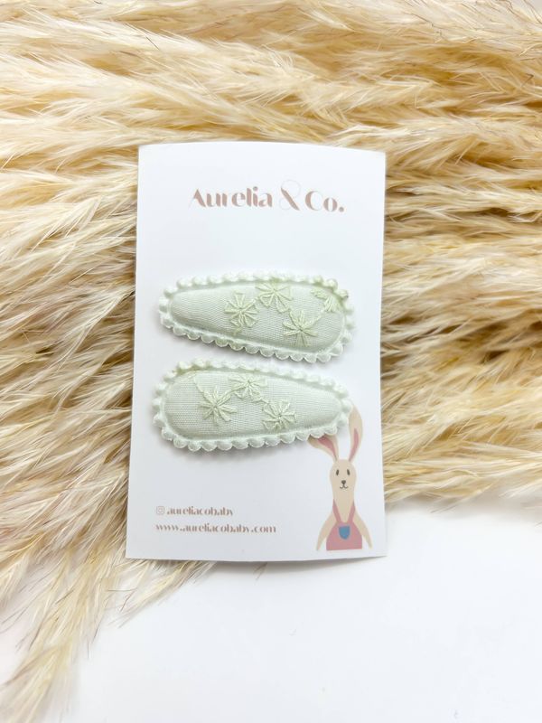 Mini Baby Fabric Hair Barrettes: Green