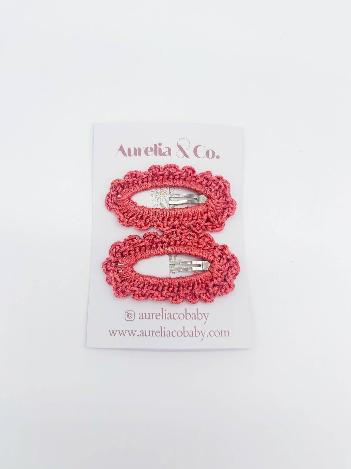Crochet Peekaboo Kids Hair Barrettes Snap Clips: Watermelon