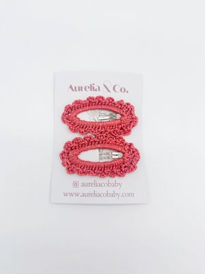 Crochet Peekaboo Kids Hair Barrettes Snap Clips: Watermelon