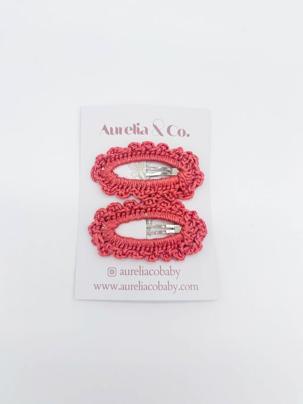 Crochet Peekaboo Kids Hair Barrettes Snap Clips: Watermelon