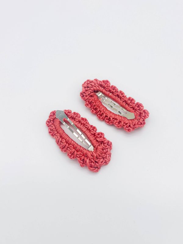 Crochet Peekaboo Kids Hair Barrettes Snap Clips: Watermelon