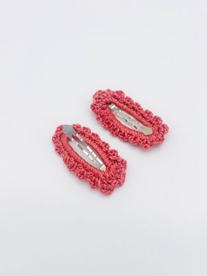 Crochet Peekaboo Kids Hair Barrettes Snap Clips: Watermelon
