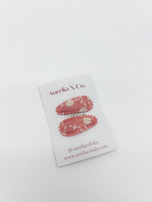 Mini Floral Baby Fabric Hair Barrettes: Pink
