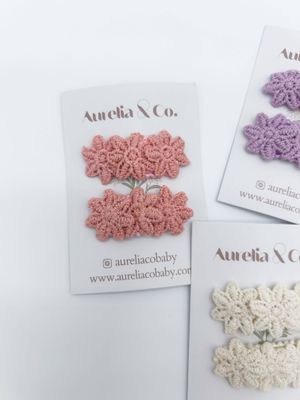 Mini Baby Fabric Hair Barrettes Flower Trio: Pink