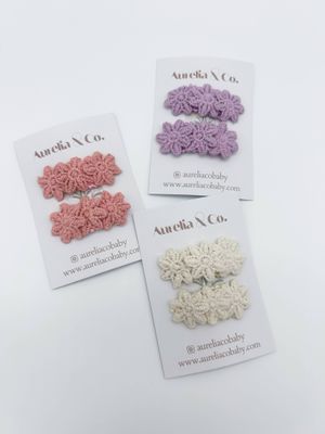 Mini Baby Fabric Hair Barrettes Flower Trio: Pink