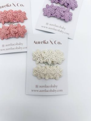 Mini Baby Fabric Hair Barrettes Flower Trio: Cream