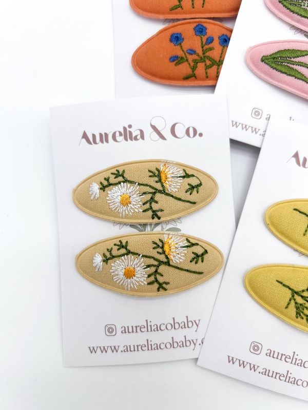 Embroidered Floral Barrettes for Kids &amp; Toddlers: Beige