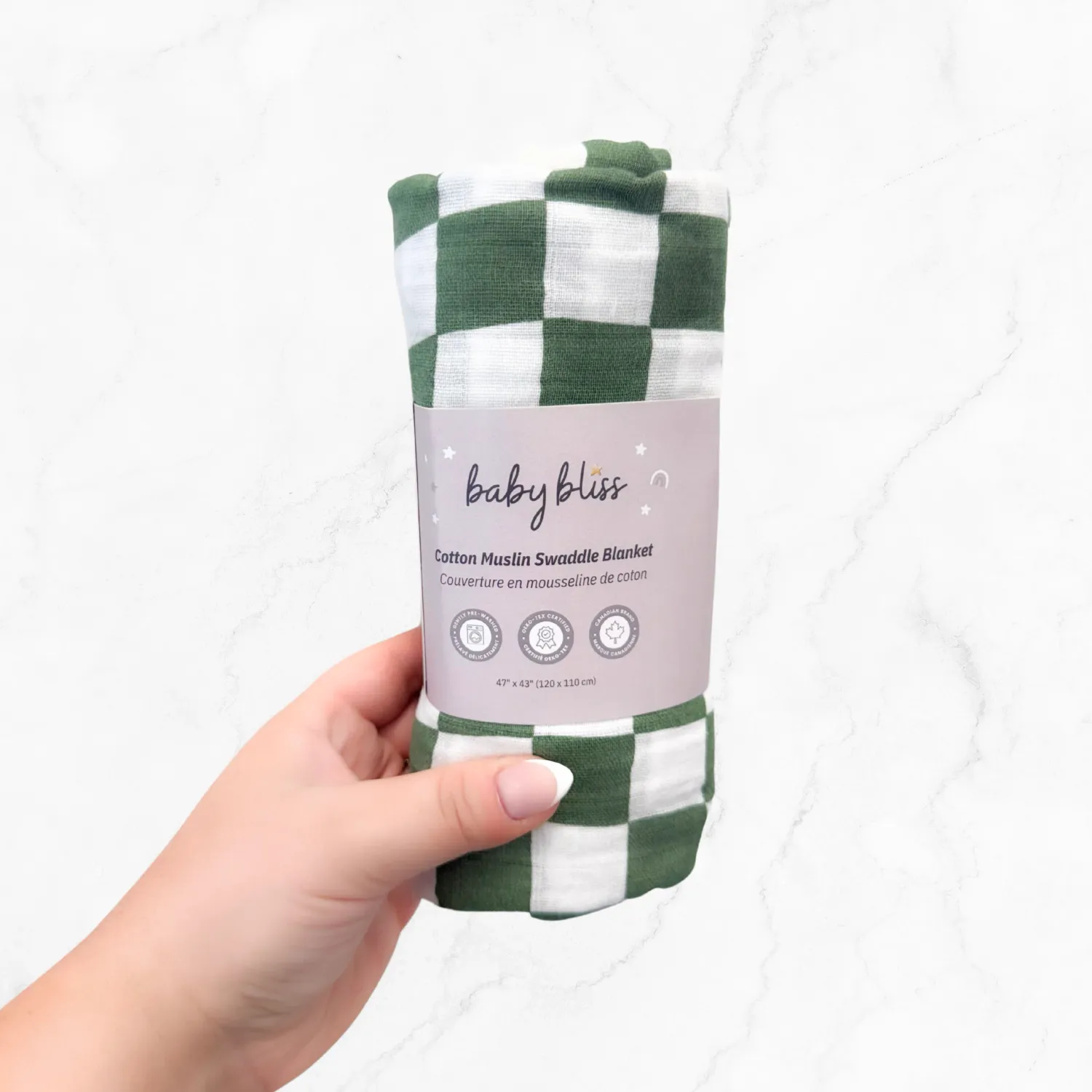 Muslin Swaddle - Cotton, Colour: Sage Checker