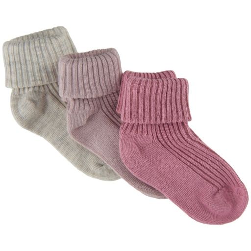 3Pk Ribbed Baby Socks, Colour: ROSE SMOKE, Size: 11/14