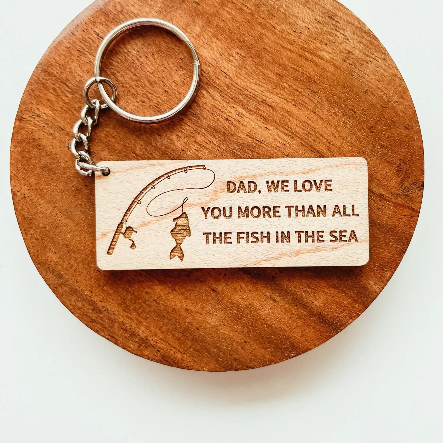 Fish In The Sea Dad Wooden Keychain